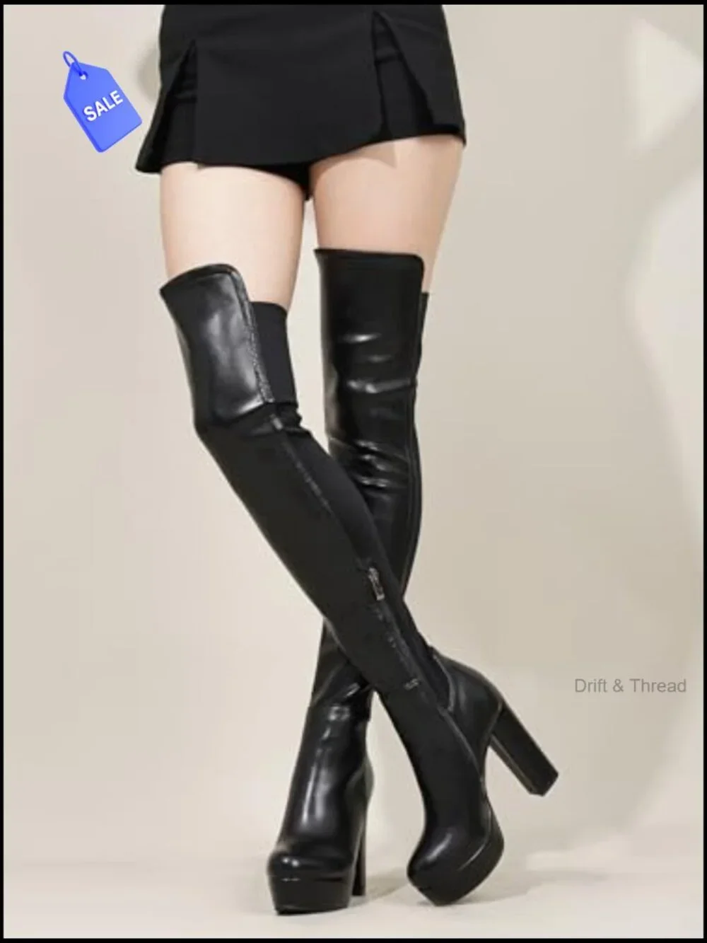 Over the Knee Boots Chunky Heel Platform Side Zipper